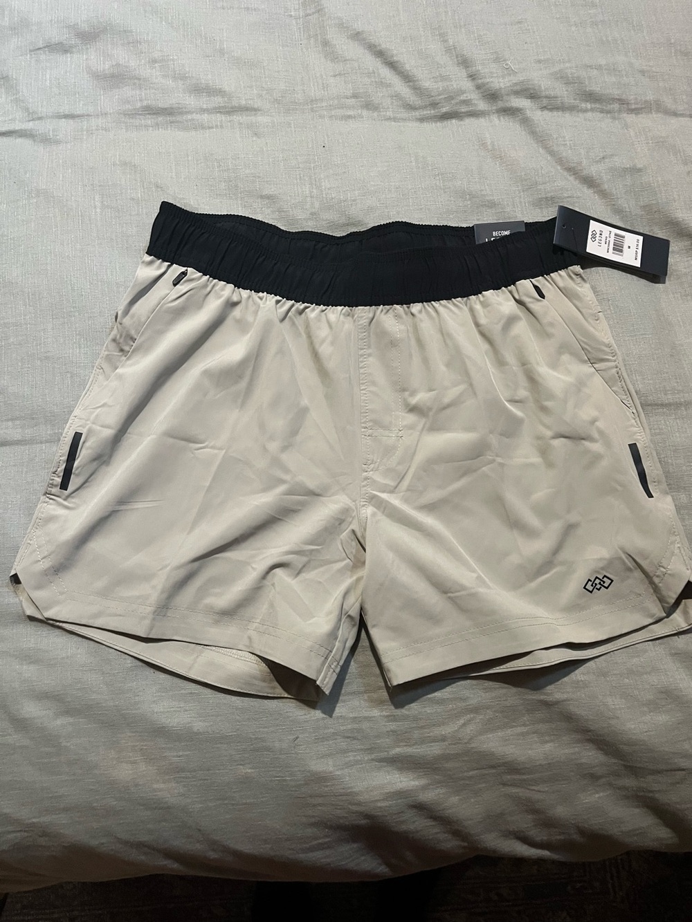 Men's Athletic Shorts in Light Gray with Black Waistband